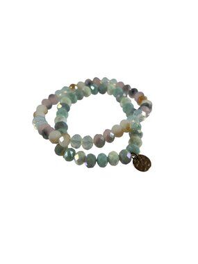 Set 2 Beaded Stretch Bracelets Pastel Acrylic Faceted Stack Boho Sparkly